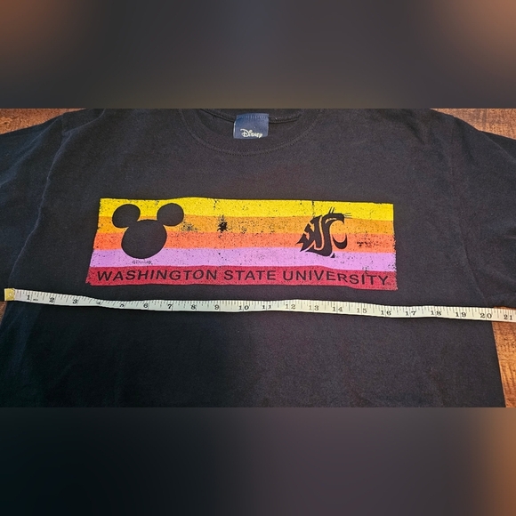 Disney Mickey Mouse WSU Washington Cougar Black Stripe Short Sleeve T-Shirt SZ L - Picture 9 of 10